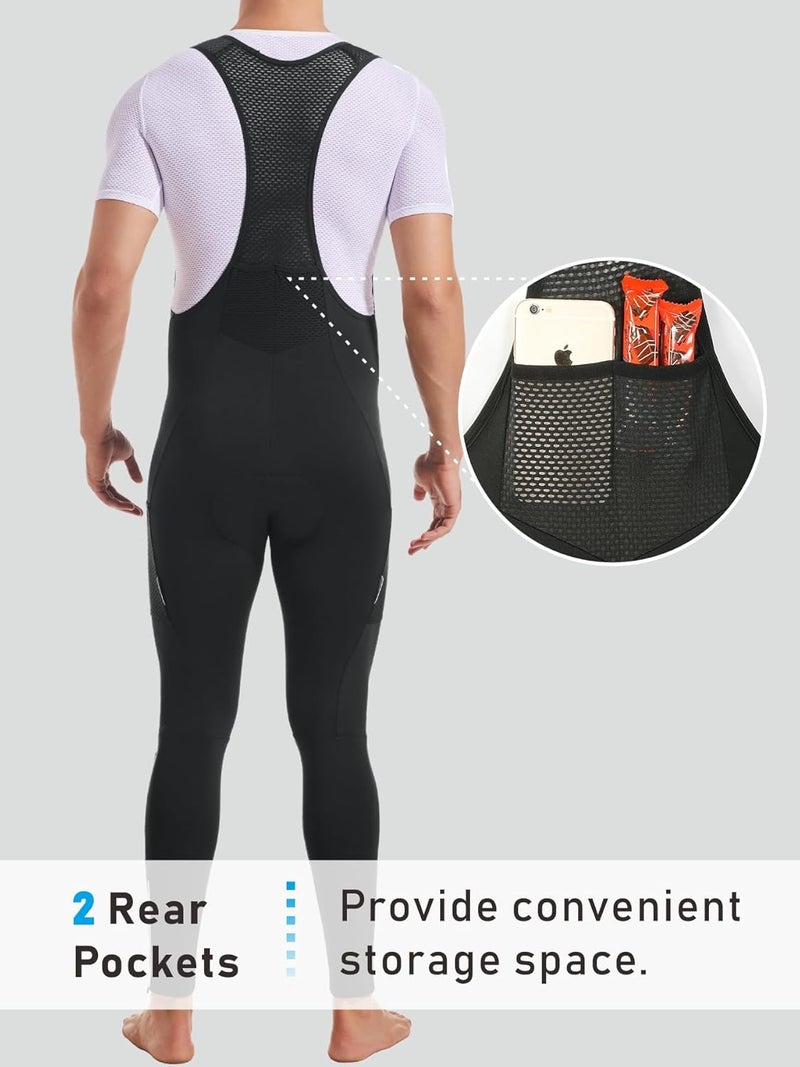 qualidyne Men's Winter Cycling Bib Pants 4D Padded Thermal Water Resistant Bike Tights Cold Weather Warm Pockets - Image 1